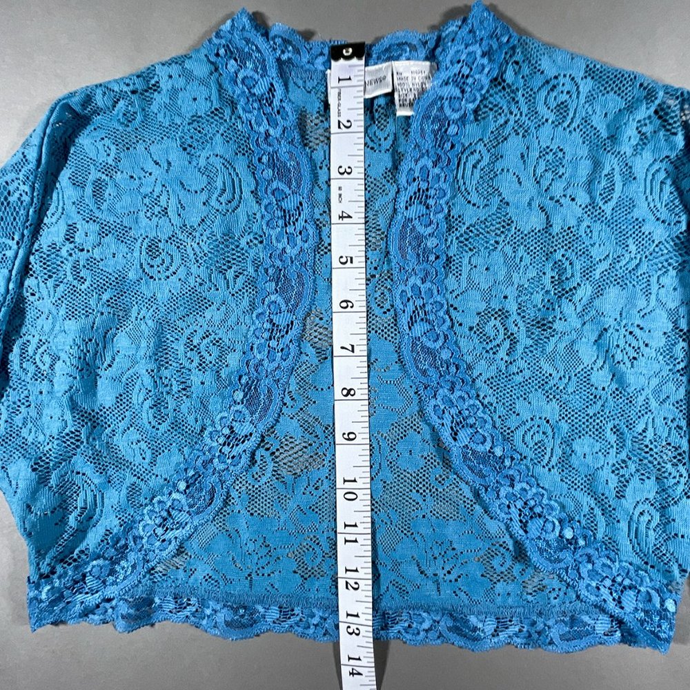 Newport News Lace Sheer Teal Crop Top Long Sleeves No Closure Size Small - Picture 9 of 12